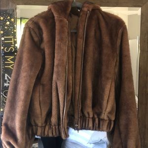 Helmet Lang Hooded Faux Mink Jacket